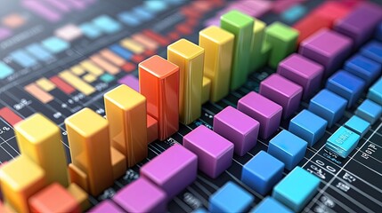 Obraz premium Vibrant bar chart displayed against a colorful data visualization background, ideal for showcasing statistical analysis and business insights.