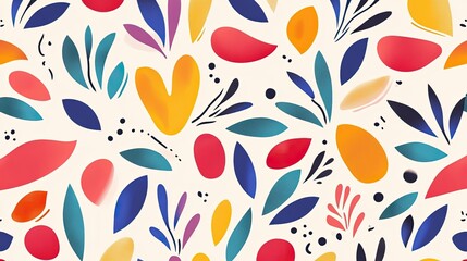 Vibrant floral pattern featuring colorful leaves and shapes, perfect for nature-themed designs and creative projects.