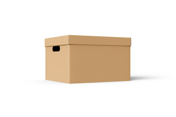 brown Cardboard box with lid isolated on white background. paper packaging mockup