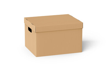 brown Cardboard box with lid isolated on white background. paper packaging mockup