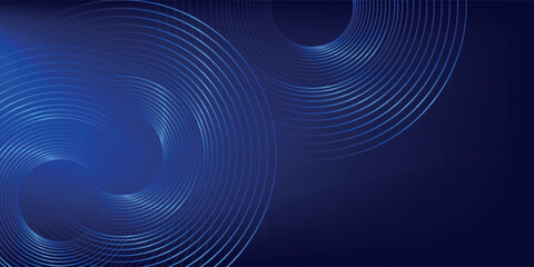 Abstract blue glowing geometric lines on dark blue background. Modern shiny blue circle lines pattern. Futuristic technology concept. Suit for cover, poster,