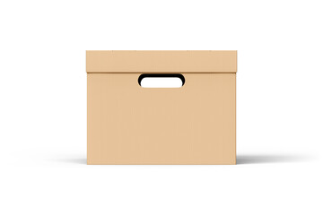 brown Cardboard box with lid isolated on white background. paper packaging mockup