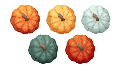 Set of colourful fall pumpkins, top view. Vector elements of autumn harvest