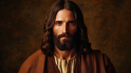 portrait of a handsome long-haired man with a beard in traditional tunic