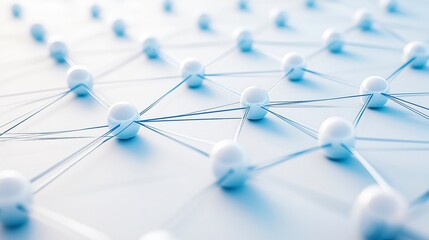 Abstract background with white spheres connected by blue lines, representing a network, connections, or relationships.