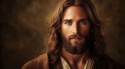 portrait of a handsome long-haired man with a beard in traditional tunic