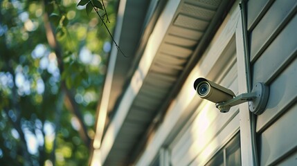 Security Camera Mounted on Residential House Exterior