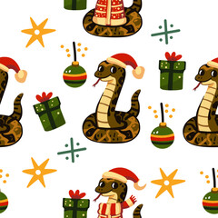Semaless pattern of snakes, symbol of 2025, cute little snakes for Christmas and New Year decoration