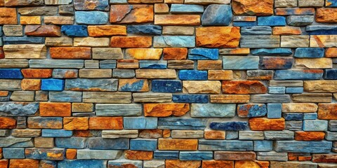 Obraz premium Stone wall texture with a unique blend of blue and orange hues, perfect for adding a pop of color to any design project