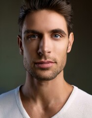 Fototapeta premium Natural Beauty Portrait of a Model with Minimal Makeup, Soft Lighting, and a Focus on Skin Texture