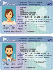 Vector template of sample driver license plastic card for Canada Ontario