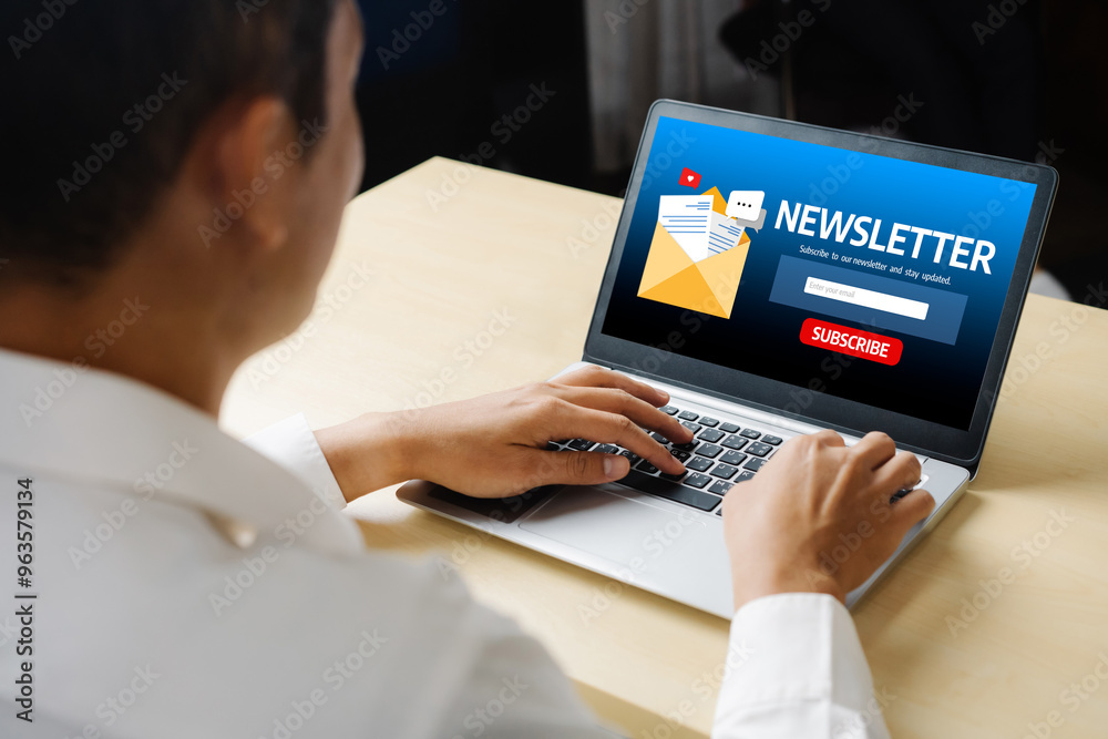 Poster newsletter signup page on computer for customer to subscribe snugly newsletter update information to
