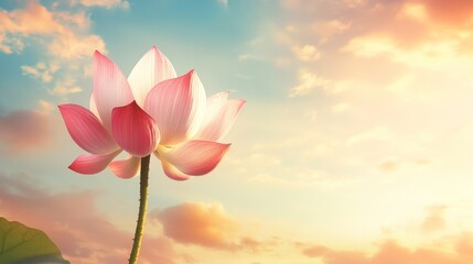 Pink Lotus Flower Against a Sunset Sky