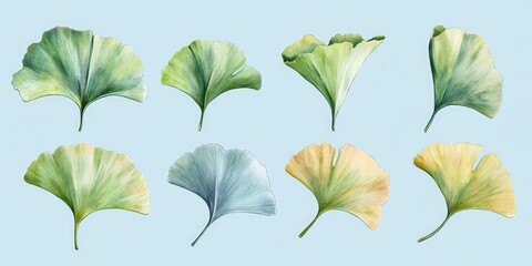 Obraz premium Ginkgo Leaves Painting on Blue Background. AI generated illustration.