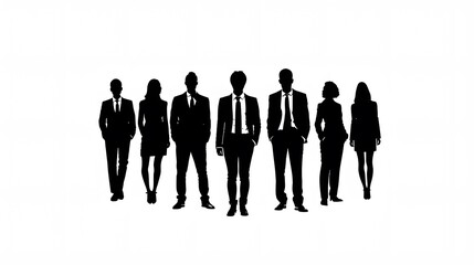 Silhouettes of Seven Business Professionals in Formal Attire