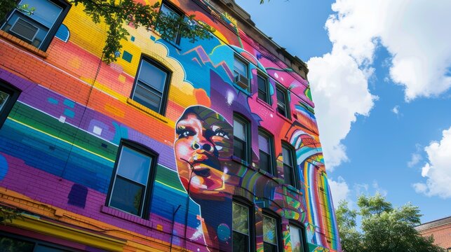Vibrant Pride-Themed Mural of Hope and Equality Adorning Building's Exterior Wall