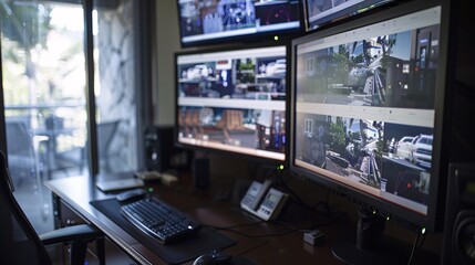 Security System Monitoring Station with Multiple Screens
