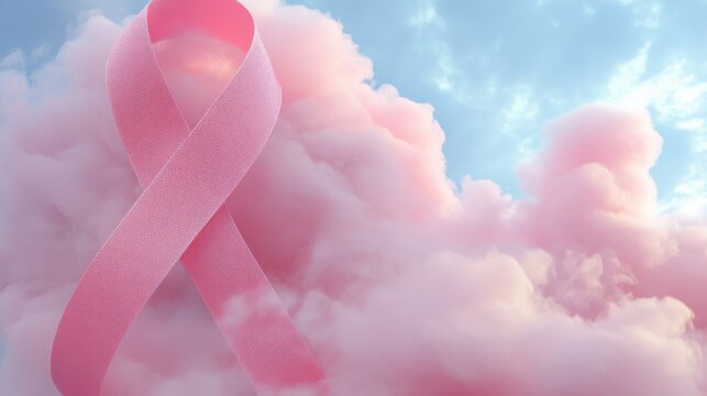 Pink Ribbon Against a Cloudy Sky - Powered by Adobe