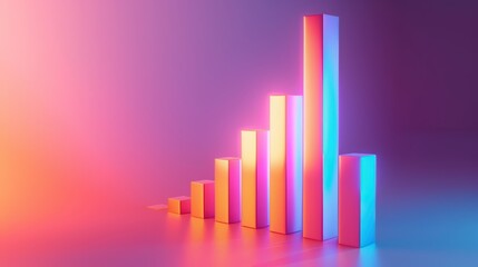Colorful 3D bar graph illustration, symbolizing growth and progress in business, finance or data analytics.