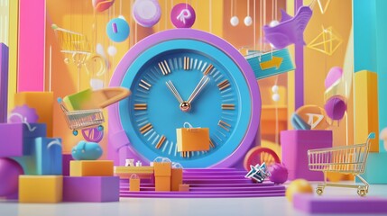 Interactive Black Friday background featuring a countdown timer, vibrant sale graphics, and animated shopping carts, creating a sense of urgency
