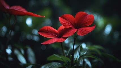 red circle neon light tropical jungle floral background.