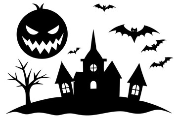 Halloween icon Collection of various scary and funny ghosts and animal ghosts. Magic symbols for parties, celebrations, templates and decorations. Isolated silhouette. Vector
