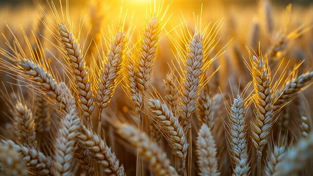 Golden wheat field bathed in warm sunlight, ready for harvest.