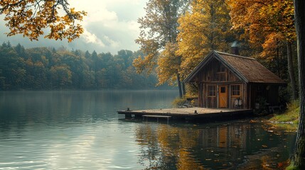 Obraz premium romantic old ancient wooden boat house at sea, ocean or lake coast
