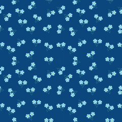 Midnight Blue Floral Elegance A Delicate Pattern of Soft Blue Blossoms on a Deep Navy Background seamless pattern vector illustration for wallpaper, textiles, fabric and designer packaging.