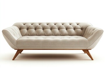 Obraz premium Chic modern sofa with button tufts and angular wooden legs isolated.generative ai