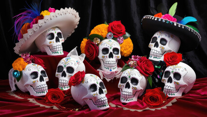 Vibrant and Colorful Decorative Skulls for Celebrating the Day of the Dead Festival