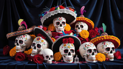 Vibrant and Colorful Decorative Skulls for Celebrating the Day of the Dead Festival