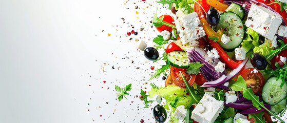 Vibrant mixed salad featuring fresh vegetables, herbs, and feta cheese, perfect for healthy meal inspiration.