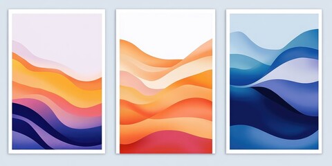 Obraz premium Abstract Posters with Colorful Wavy Shapes. AI generated illustration