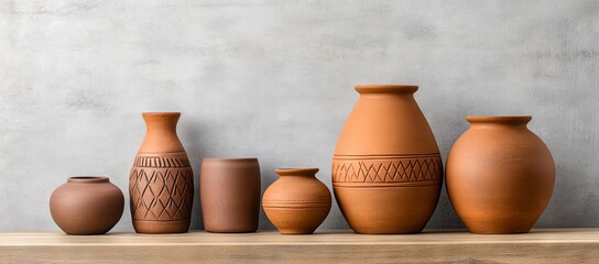 Terracotta Pots and Vases on Wooden Table