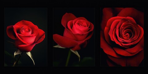Red Roses on Black Background Banners. AI generated illustration.