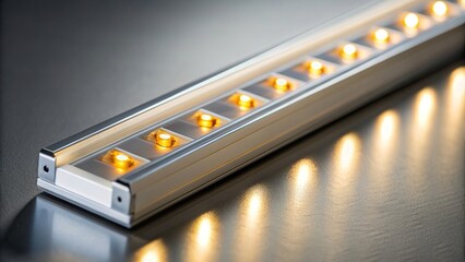 A close up stock photo of an LED strip warm light installed in an aluminum channel diffuser, home improvement, close-up, minimalist, warm light, residential, diffuser