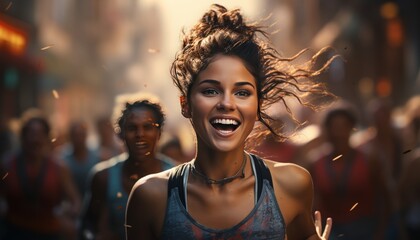 Friends Participating in a City Marathon: Running Together, Enjoying the Challenge, and Supporting Each Other in a Vibrant Urban Race