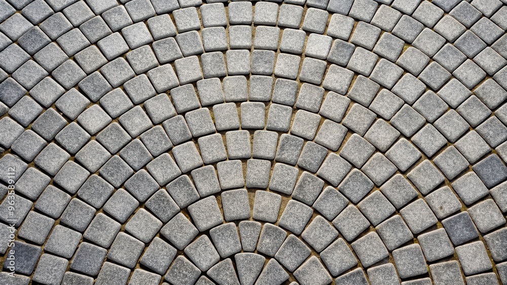 Wall mural gray cobblestone bricks floor with a half circle pattern background texture