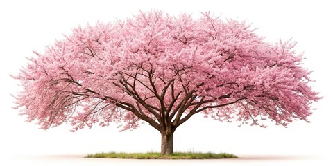 Obraz premium white background, Cherry blossom tree in full bloom during spring season with a gentle pink hue beautifully isolated on a pure white background allowing for ample copy space