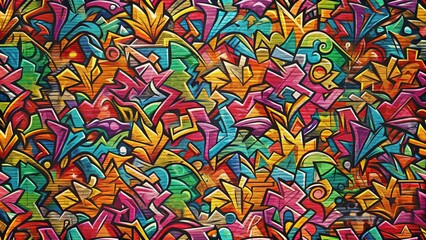 Seamless graffiti pattern covering a wall, perfect for creating an edgy urban look in any space