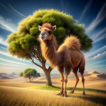 dromedary arabian camel roaming in the sahara