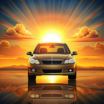 a car with a sunset in the background generative-