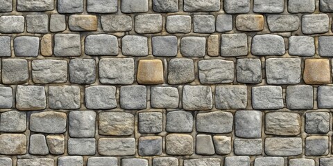 Obraz premium Seamless tileable gray cobblestone wall background texture with natural stone path surface pattern