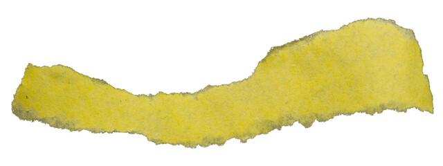 Ripped torn one yellow paper piece on transparent background, paper cut out design element