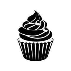 Black silhouette cupcake Icon, muffin logo. Vector illustration isolated on white background. Can be used as icon, sign or symbol - cupcake silhouette.