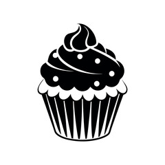Black silhouette cupcake Icon, muffin logo. Vector illustration isolated on white background. Can be used as icon, sign or symbol - cupcake silhouette.