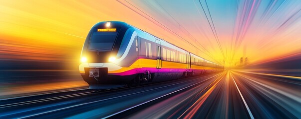 Fototapeta premium High-Speed Train with Neon Lights in Motion