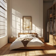 Minimalist Bedroom with Wooden Furniture and Natural Light
