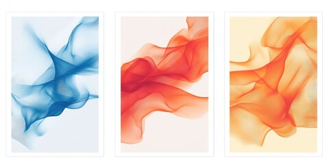 : Modern Abstract Wall Art Posters with Flowing Shapes in Red, Orange, and Blue. AI generated illustration